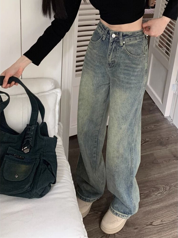 Deeptown Y2k Baggy laia säärega teksad Naiste vintage tänavarõivad Pestud teksapüksid Grunge Basic Slouchy sinised püksid Femme Spring
