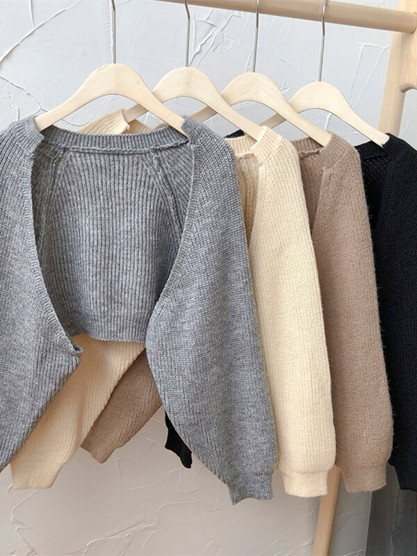 Colorfaith SWC1653 Νέο 2023, κομψές κορεάτικες κοντές ζακέτες πλεκτές γυναικείες πόντσο, κομψές vintage μινιμαλιστικές γυναικείες μπλούζες