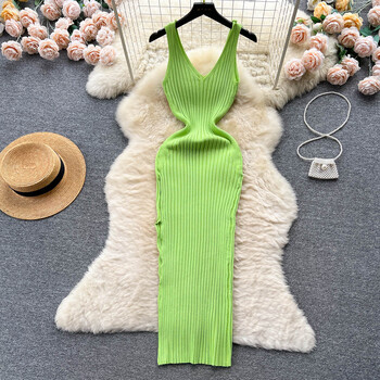 YuooMuoo Chic Fashion Sexy Wrap Hips Split πλεκτό φθινοπωρινό φόρεμα Γυναικείο λεπτό ελαστικό Bodycon Μακρύ φόρεμα Streetwear Outfits Vestido