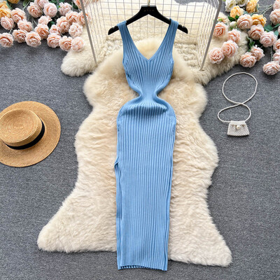 YuooMuoo Chic Fashion Sexy Wrap Hips Split Tritted Jesen Dress Women Slim Elastic Bodycon Long Dress Streetwear Outfits Vestido
