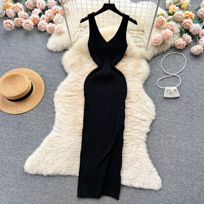 YuooMuoo Chic Fashion Sexy Wrap Hips Split Tritted Jesen Dress Women Slim Elastic Bodycon Long Dress Streetwear Outfits Vestido