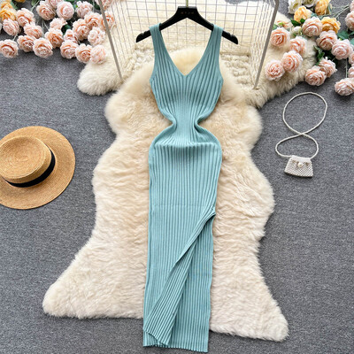 YuooMuoo Chic Fashion Sexy Wrap Hips Split Tritted Jesen Dress Women Slim Elastic Bodycon Long Dress Streetwear Outfits Vestido