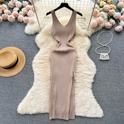 YuooMuoo Chic Fashion Sexy Wrap Hips Split Tritted Jesen Dress Women Slim Elastic Bodycon Long Dress Streetwear Outfits Vestido