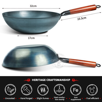 Κινεζική καρυκευμένη γουόκ 32 εκ. Iron Woks Chef Stir Fry Special Wok Pan Κουζινικά σκεύη για ηλεκτρικές, επαγωγικές εστίες και εστίες αερίου