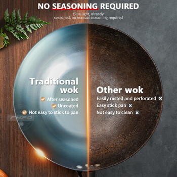 Κινεζική καρυκευμένη γουόκ 32 εκ. Iron Woks Chef Stir Fry Special Wok Pan Κουζινικά σκεύη για ηλεκτρικές, επαγωγικές εστίες και εστίες αερίου