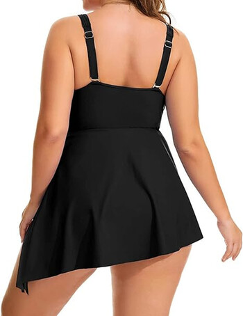 Καλοκαιρινό Plus Size One Piece Μαγιό Γυναικείο Μαγιό Ασύμμετρο στρίφωμα Παραλία με V λαιμόκοψη Μαύρο Tummy Control μαγιό