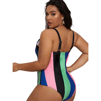 2023 Μαγιό One Plus Size Γυναικεία Ολόσωμα κοστούμια Beachwear Color Block Καλοκαιρινό μαγιό με λαιμόκοψη V γυναικείο 4XL