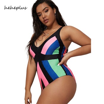 2023 Μαγιό One Plus Size Γυναικεία Ολόσωμα κοστούμια Beachwear Color Block Καλοκαιρινό μαγιό με λαιμόκοψη V γυναικείο 4XL