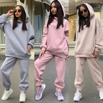 Costum la modă europeană de mărimi mari Amazon Best Seller Toamnă/iarnă Hanorac cu glugă Pantaloni Casual Set 2 piese pentru femei