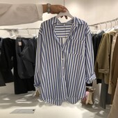 Южна Корея Dongdaemun раирана риза Дамски дизайн Sense Niche 2023 Есен Нова риза в западен стил Студентска риза Мода