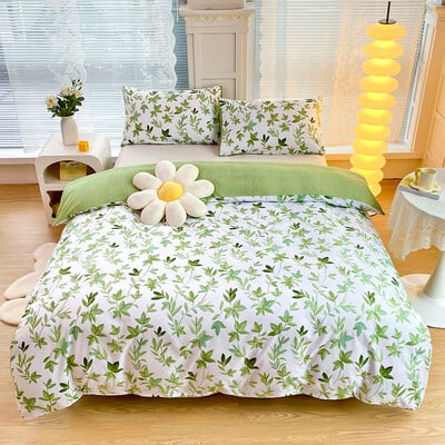 2/3 τμχ Σετ Παπλωματοθήκη Green Flower Print με Μαξιλαροθήκη Nordic Comforter Σετ κρεβατιού Παπλωματοθήκη Queen/king Διπλό Κρεβάτι