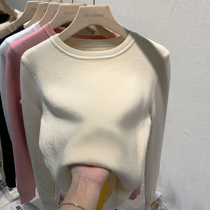 O kaelaga talvekampsun naistele, paksud õhukesed pehmed kootud topid pluss sametist pikkade varrukatega pullover vabaaja soojad Malhasi kampsunid