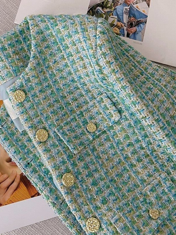 Naiste vintage ruuduline šikk Elegantne kontori tänavarõivad Chic Casual Lihtne äriline pikkade varrukatega moodne temperament jakk Uus