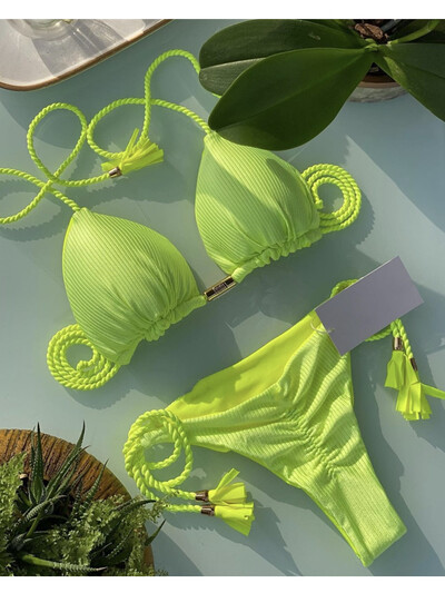 Νέο γυναικείο μπικίνι εξώπλατο σχοινί τρίγωνο μαγιό πολύχρωμο