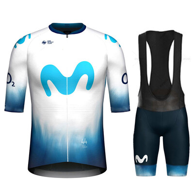 Колоездачна фланелка TDF Movistar Team 2023 Комплект с къс ръкав Синьо облекло Ризи за шосеен велосипед Костюм Къси панталони за велосипед MTB Maillot Ropa