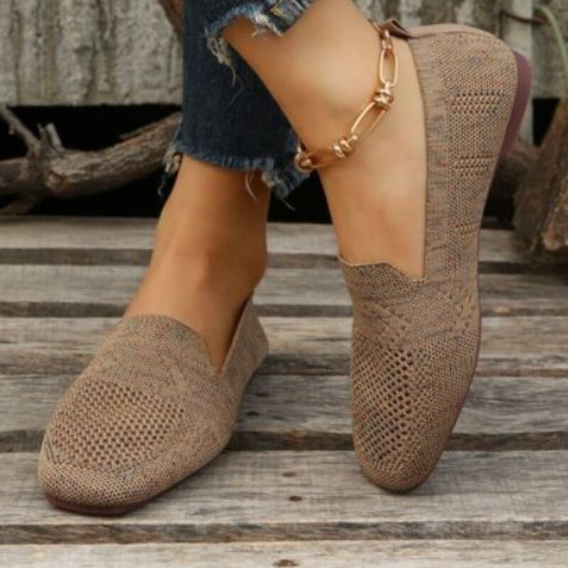 2024. aasta ühevärvilised, kandilise varbaga võrkjalatsid, madalad naiste jalanõud, pehme põhjaga silmkoelised balleti jalanõud vabaaja jalanõud