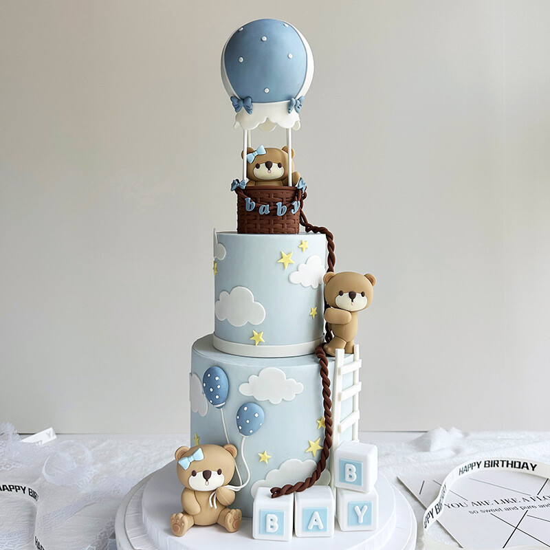 Ροζ μπλε αρκουδάκι Topper Baby Doll Happy Cake Διακοσμήσεις Αγόρι Κορίτσι Φύλο Αποκάλυψη Baby Shower για το πρώτο πάρτι γενεθλίων DIY προμήθειες