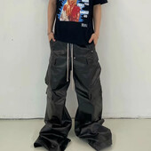 Ανδρικό ματ PU δερμάτινο παντελόνι RO Style High Street Y2k Pantalones Hombre φαρδύ Παντελόνι Cargo με φαρδύ κορδόνι