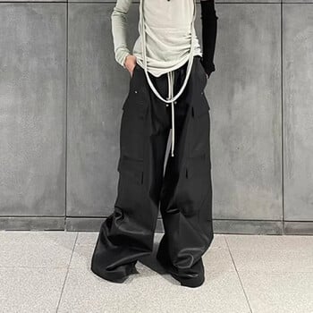 RO Style Matte PU кожени панталони за мъже High Street Y2k Pantalones Hombre Baggy Overall Широки панталони Cargo с шнурове