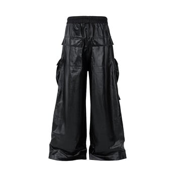 RO Style Matte PU кожени панталони за мъже High Street Y2k Pantalones Hombre Baggy Overall Широки панталони Cargo с шнурове