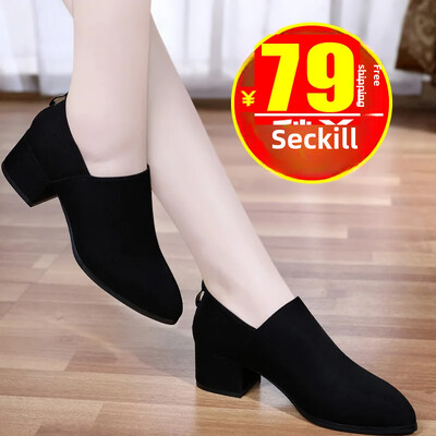 2023 Spring Autumn Women`s Single Shoes Korean Style Pointed Toe Work Shoes Thick Soles Versatile Women`s Footwear