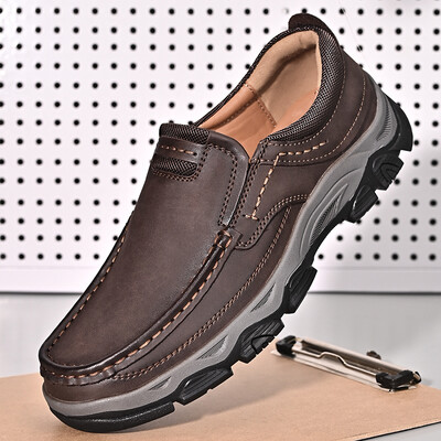 Pantofi de drumeție pentru bărbați, în aer liber, confortabili, modă, moale, clasice, pentru conducere, pantofi de mers anti-alunecare, mocasini casual din piele naturală