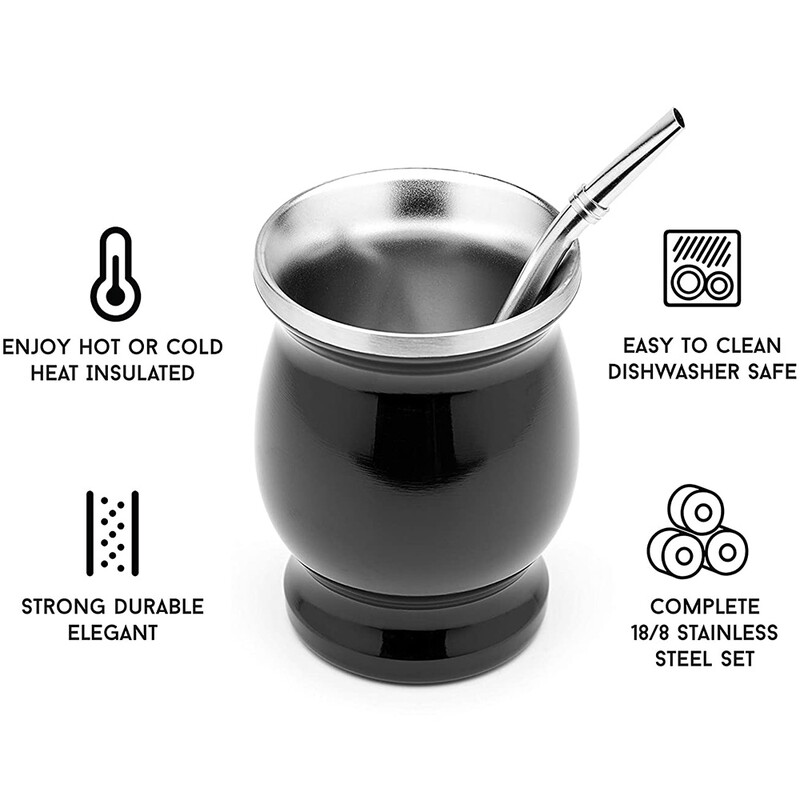 UPORS Yerba Mate Cup 304 roostevabast terasest topeltseinaga 8 untsi Argentina Yerba Mate kõrvits koos pommide ja puhastusharjaga