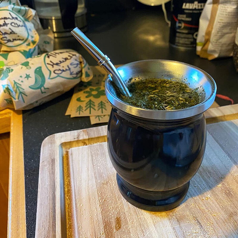 UPORS Yerba Mate Cup 304 roostevabast terasest topeltseinaga 8 untsi Argentina Yerba Mate kõrvits koos pommide ja puhastusharjaga