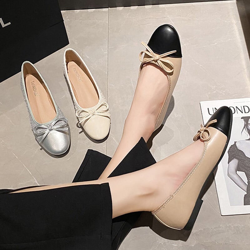 Κομψό στρογγυλό παπιγιόν γυναικεία παπούτσια σε μικτό χρώμα Γυναικείο φόρεμα γραφείου σε μοκασίνια Femme Cozy Loafers Ασημένια μπαλαρίνα