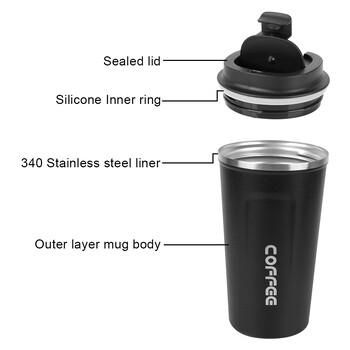 Thermo Cafe Car Thermos Κούπα για Τσάι Νερό Coffee Leak_Proof Travel Thermo Cup Κούπα καφέ 380/510ML Διπλή από ανοξείδωτο χάλυβα