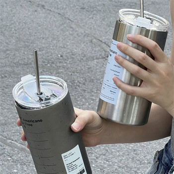 600ml Φλιτζάνι Thermos Φορητό 304 Κούπα καφέ από ανοξείδωτο ατσάλι Θερμικό στεγανό μπουκάλι νερού με μόνωση από άχυρο ποτό