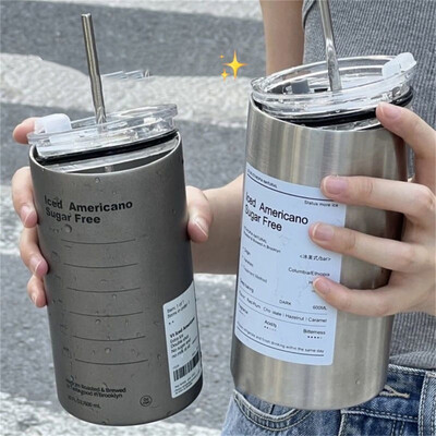 600ml Φλιτζάνι Thermos Φορητό 304 Κούπα καφέ από ανοξείδωτο ατσάλι Θερμικό στεγανό μπουκάλι νερού με μόνωση από άχυρο ποτό