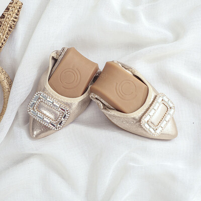 Μαλακή σόλα Πτυσσόμενη γυναικεία μπαλαράκια Πολυτελή γυναικεία παπούτσια με στρας μεγάλο μέγεθος 41 42 43 Loafers Ανοιξιάτικα Παπούτσια Φθινοπώρου Γυναικεία WSH3502