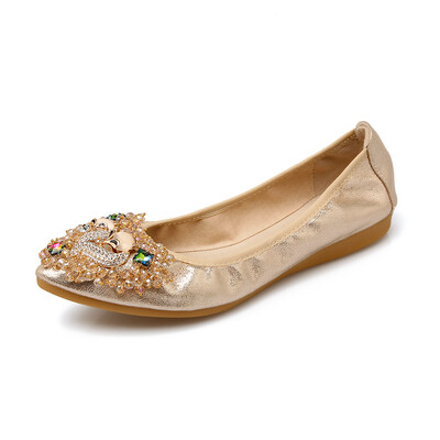 Μαλακή σόλα Πτυσσόμενη γυναικεία μπαλαράκια Πολυτελή γυναικεία παπούτσια με στρας μεγάλο μέγεθος 41 42 43 Loafers Ανοιξιάτικα Παπούτσια Φθινοπώρου Γυναικεία WSH3502