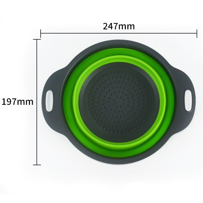 Творчески зелен силиконов кръгъл сгъваем зеленчуков плод, кошница за измиване, гевгир, цедка, сгъваем отцедник, кухненски инструмент