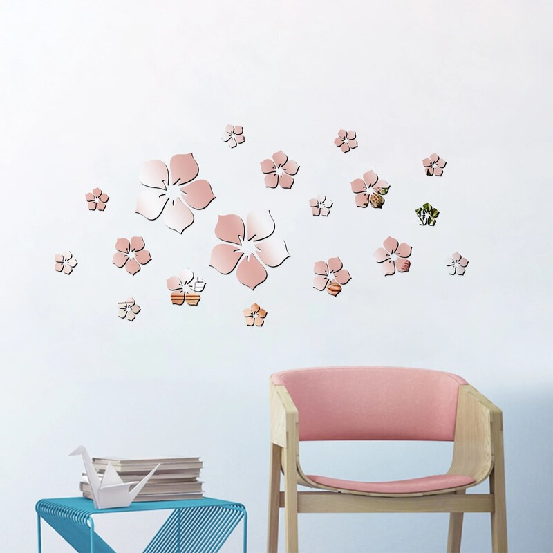 18 tk väikesed killustatud lilled, kroonlehed, kristallpeegelseinakleebised, 3D magamistoaga kodukaunistus