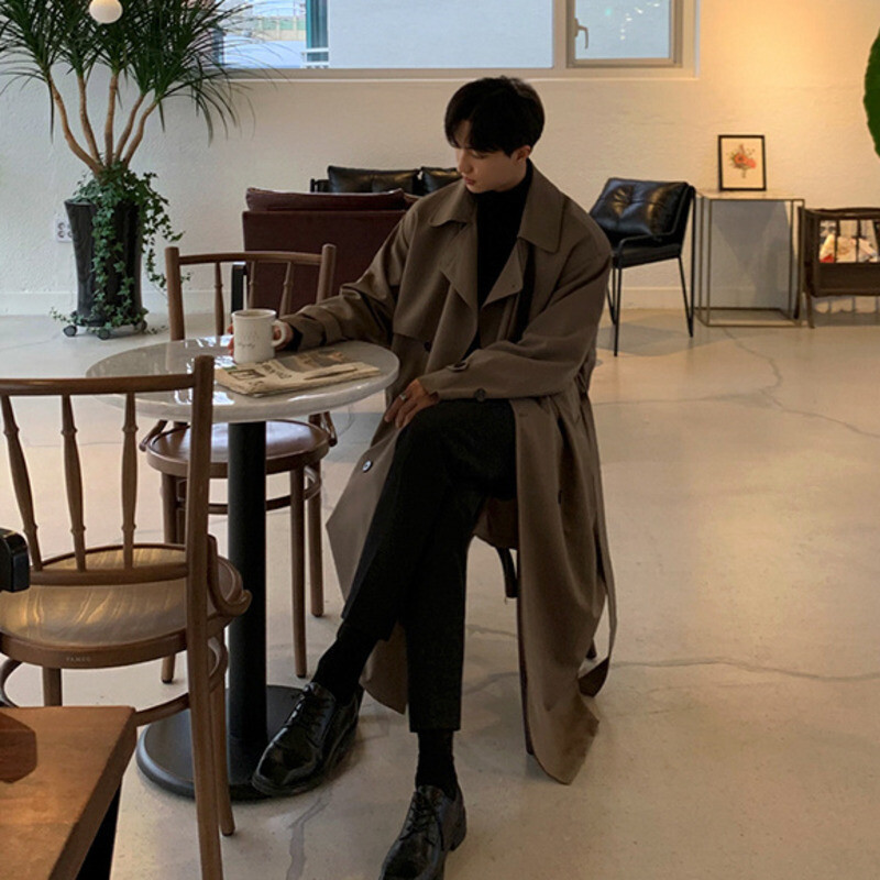 IEFB Meesterõivad Korea trendi tuulejakk, keskmise pikkusega pikad lahtised riided, kena meeste sügismantel koos vööga Uus 4312