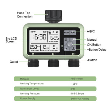 Eshico νεότερο 2024 3-Outlet Water Timer Independent Program Control Digital Garden Sprinkler