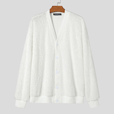 INCERUN Meeste Kampsunid Ühevärvilised Palus V-kaelusega pikkade varrukatega vabaaja kardigan Meeste tänavarõivad 2023 Mood vaba aja silmkoelised ülerõivad