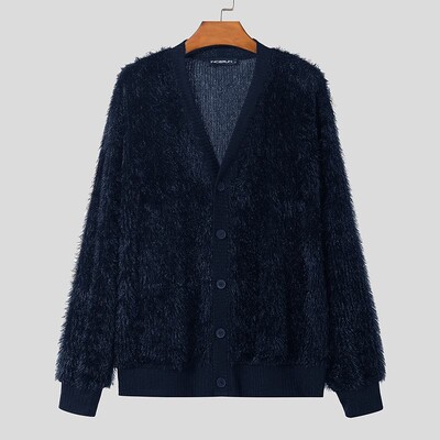 INCERUN Meeste Kampsunid Ühevärvilised Palus V-kaelusega pikkade varrukatega vabaaja kardigan Meeste tänavarõivad 2023 Mood vaba aja silmkoelised ülerõivad