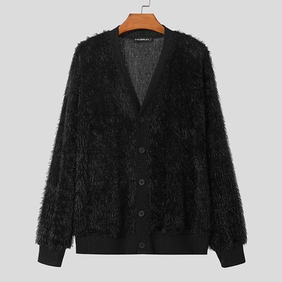 INCERUN Meeste Kampsunid Ühevärvilised Palus V-kaelusega pikkade varrukatega vabaaja kardigan Meeste tänavarõivad 2023 Mood vaba aja silmkoelised ülerõivad