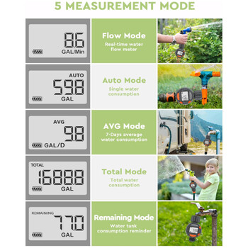 Разходомер на вода Измерва потреблението на галон/литър и скоростта на потока за поливане с градински маркуч на открито Пълнене на резервоар за вода RV