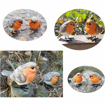 2Pcs Robin Birds Градински статуи Външни хидроизолационни скулптури Домашна градина Сгради Външна декорация