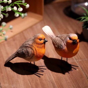 2Pcs Robin Birds Градински статуи Външни хидроизолационни скулптури Домашна градина Сгради Външна декорация