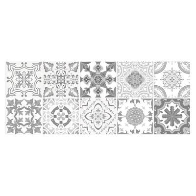 12PCS Сив марокански стикер за стена Изкуство Водоустойчив винил Peel and Stick Tile Sticker Home Decor Кухня Баня Decal 15CM