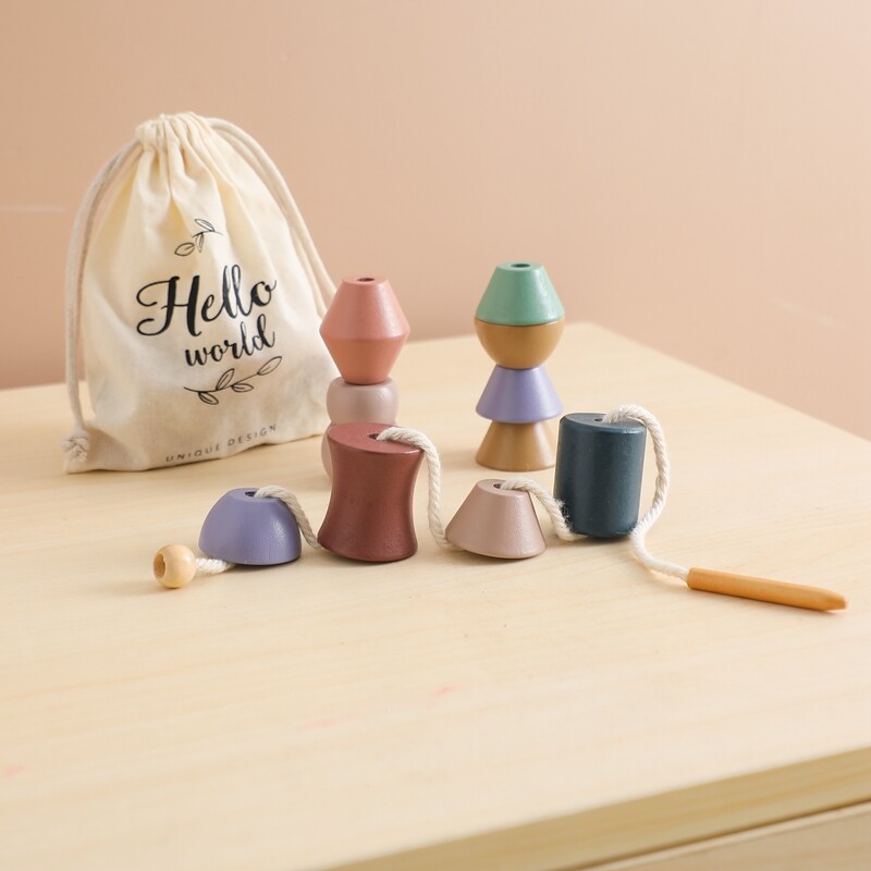 Beebiloomade keermestamine mänguasjad Puidust virnastatavad mänguasjad plokid lauamängud Montessori praktilised oskused, harivad lastele klotsid kingitused