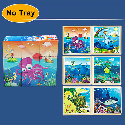 3D kubs Koka puzle bērniem deviņas daļas sešu malu koka bloku paplāte bērniem Montesori mācību izglītojošas puzles rotaļlietas