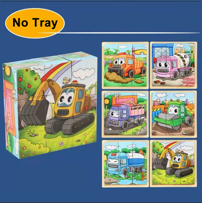 3D kubs Koka puzle bērniem deviņas daļas sešu malu koka bloku paplāte bērniem Montesori mācību izglītojošas puzles rotaļlietas