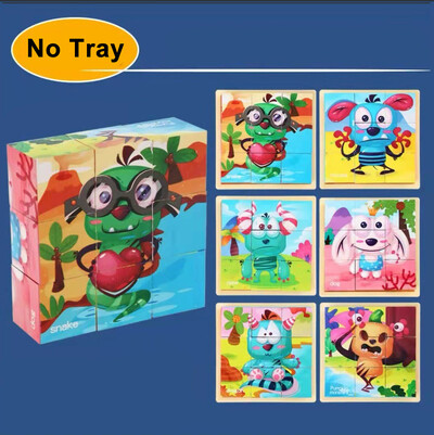 3D kubs Koka puzle bērniem deviņas daļas sešu malu koka bloku paplāte bērniem Montesori mācību izglītojošas puzles rotaļlietas