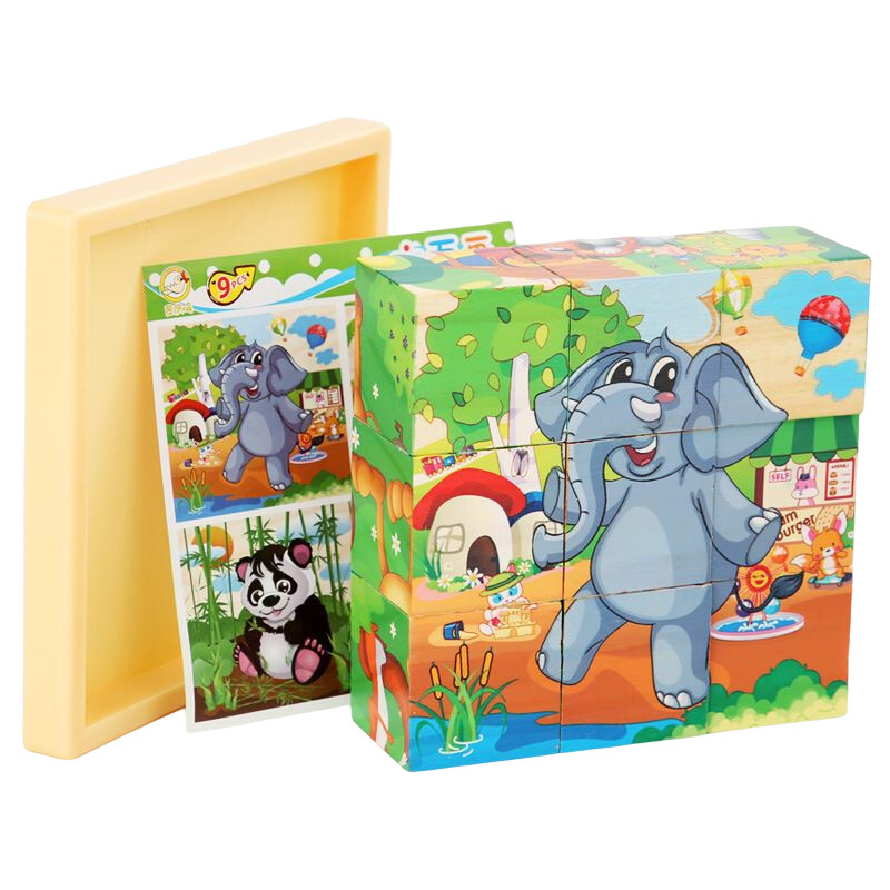 3D kubs Koka puzle bērniem deviņas daļas sešu malu koka bloku paplāte bērniem Montesori mācību izglītojošas puzles rotaļlietas